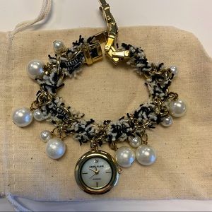 Anne Klein charm bracelet with diamond watch and pearls.